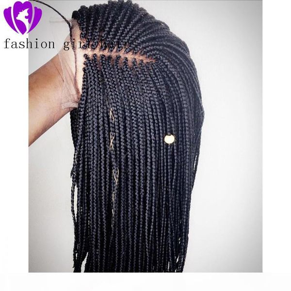 

long black brown blonde burgundy color box braids wig part lace frontal braids wig synthetic braided front lace women hair wig