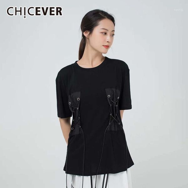 

chicever drawstring t рубашка для женщин o оригинальные минималистичные женские рубашки из шеи 2020 летняя новая мода одежда1, White