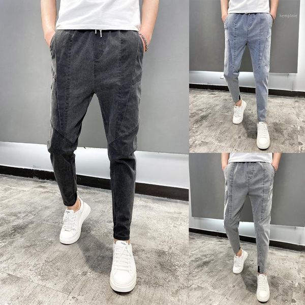 

summer men jeans fashion patchwork design hip hop jeans for men clothing streetwear all match denim harem pants plus size 361, Blue