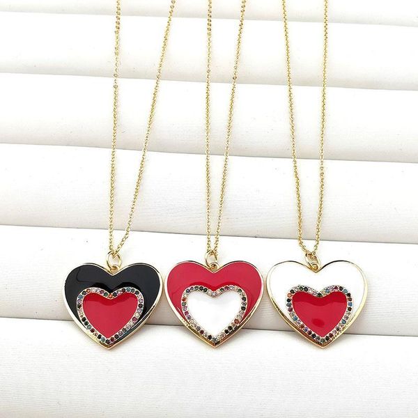 

5 strands heart shaped enamel charm pendant,cubic zirconia cz micro pave necklace for women girl jewelry 4741, Silver