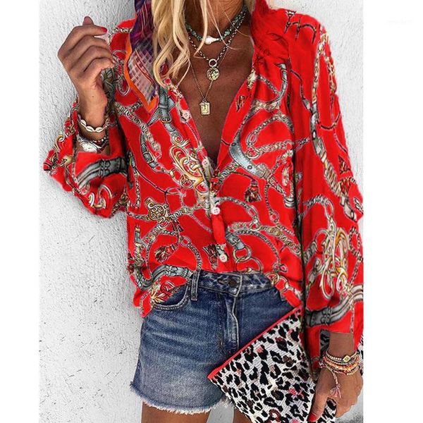 

women's blouses & shirts cinessd long sleeves casual women v neck button cardigan loose print office ladies 2021 thin spring summer bl, White