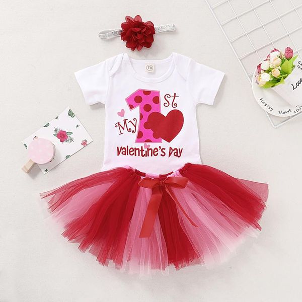 

младенческая новорожденная девочка одежда набор моего фриста валентина письма писем paitn ползунок боди + тюль юбки + навязки повязки, White