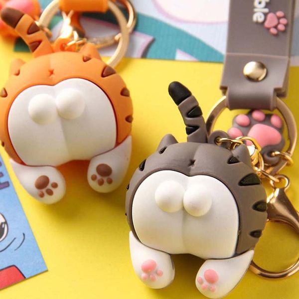 

creative cute cat bukey chain woman bag pendant cartoon drop plastic key chain ring bag action figures doll pendant, Silver
