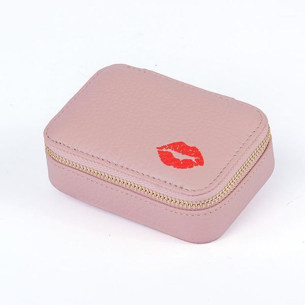 

new genuine leather mini lipstick bag portable with mirror makeup cosmetic bag cute lip print zipper storage female1
