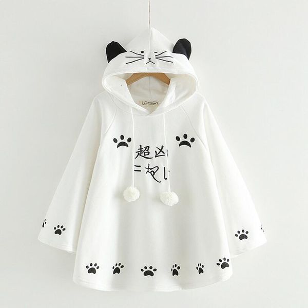 

2021 women kawaii cat sweat-ear japanese hoodie paws casual girls outerwear harajuku loose velour robe with hoodies p1779 gq93, Black