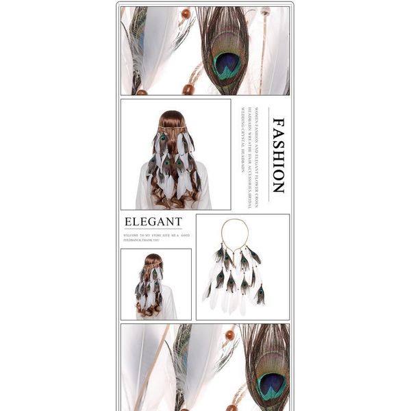 

haimeikang boho colors feathers headband festival hair rope headdress headwear tribal hippie peacock feather qylguk