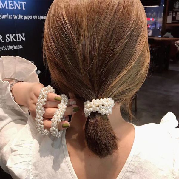 Moda Scrunchies Kadın İmitasyon İnci Saç Halat Lastik Bantlar Ponytail Tutucular Kore Saç Aksesuarları Boncuklu Elastik Saç Tie