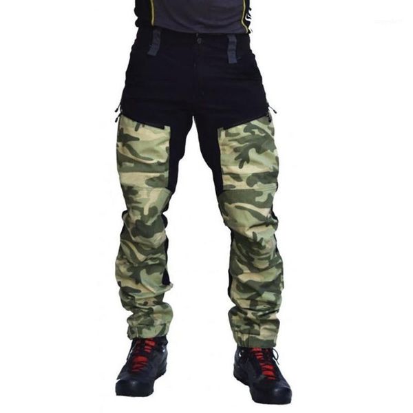 

stylish men camouflage patchwork pockets jogger cargo trouser motorcycle pant1, Black