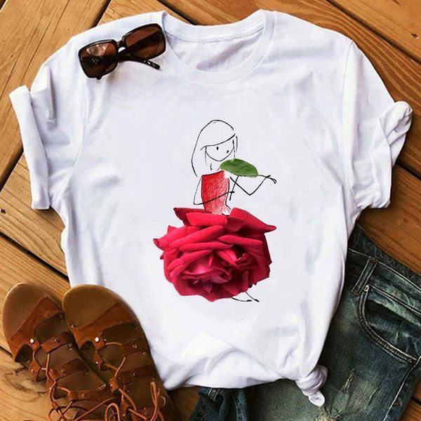 

vogue flower ballet dancer harajuku t shirt women ullzang cute t-shirt funny cartoon graphic tshirt 90s fashion tees, White