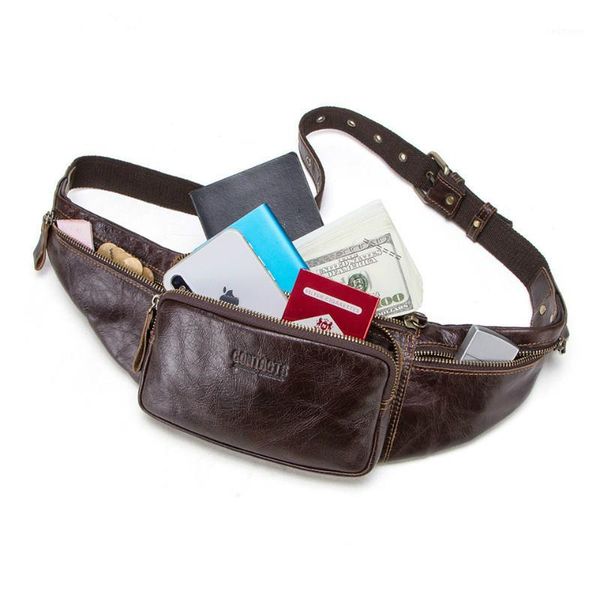 

men's genuine leather casual pocket packs designer hip belt bag for mobile phone travel men chest shoulder bag cross body pocket1