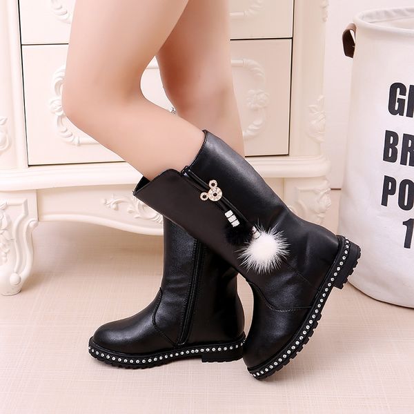 

princess fashion fringe snow big kids winter long tube boots children shoes for little girls 4 5 6 7 8  10 11 12, Black