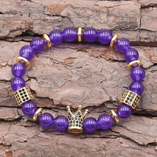 

couple cz imperial crown and micro-inlaid zircon charm bracelet for women natural stone bracelet men jewelry pulseira, Black