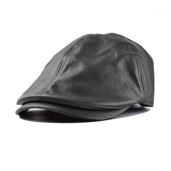 

leather beret cap men winter leather dad hats adjustable cotton thicker plus velvet baseball hat male fashion outdoor fath1, Blue;gray