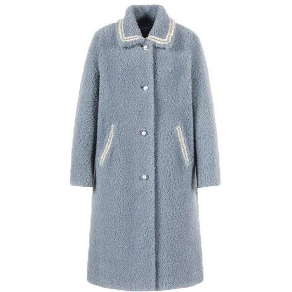 

fur coat female real wool jacket autumn winter coat women clothes 2021 korean sheep shearling fur long manteau femme zt4407, Black