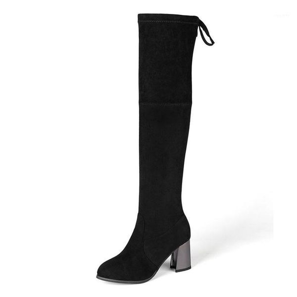 

thigh high shoes for women 2020 winter plus velvet warm black over knee boots square heels footwear botas altas mujer1