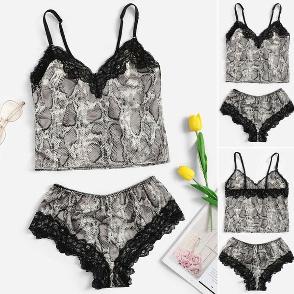 

women lingerie satin silk snakeskin sleepwear panty lace nightwear pajamas set white yellow1, Black;red