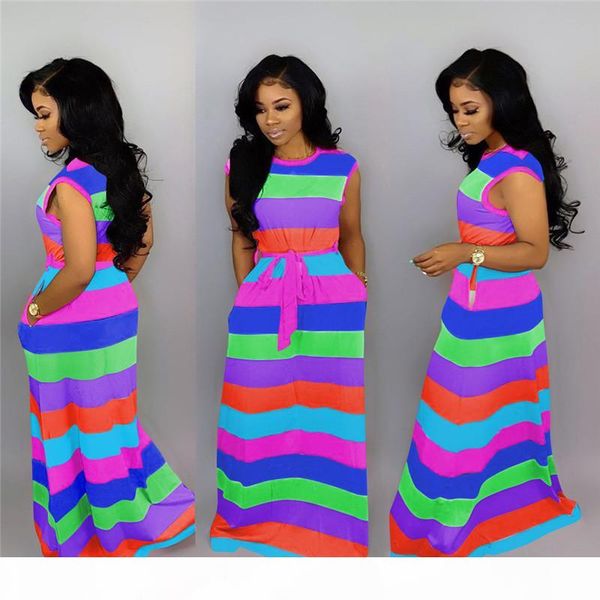 

with sashes women rainbow striped dress fashion designer short sleeve women color pabnelled dresses summer long dress, Black;gray