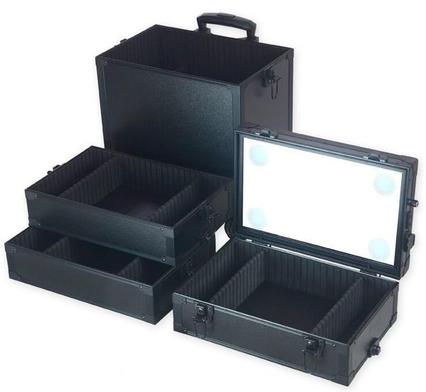

adjustable brightness makeup box with led lights beauty box with tool power outlet