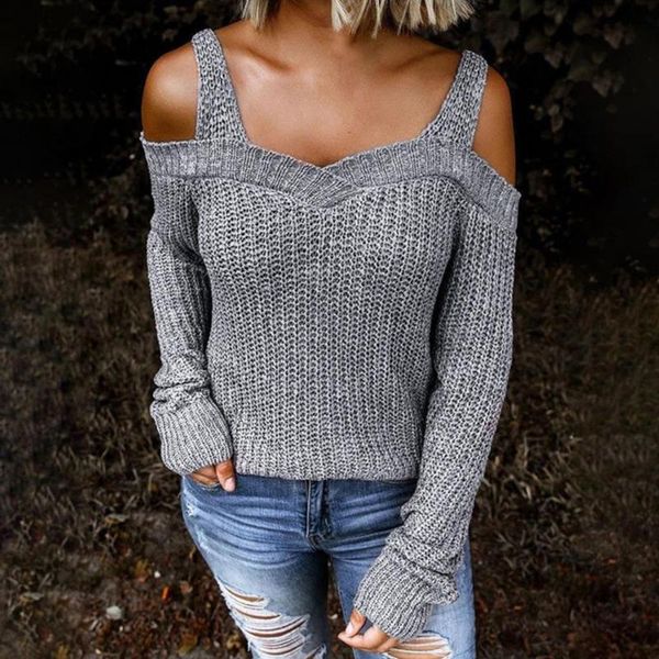 

women's sweaters off shoulder women sweater spaghetti strap long sleeves v neck knitted pullover spring autumn female, White;black