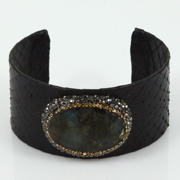 

bangle snakeskin leather bracelet charm women snake with rhinestone paved, Black