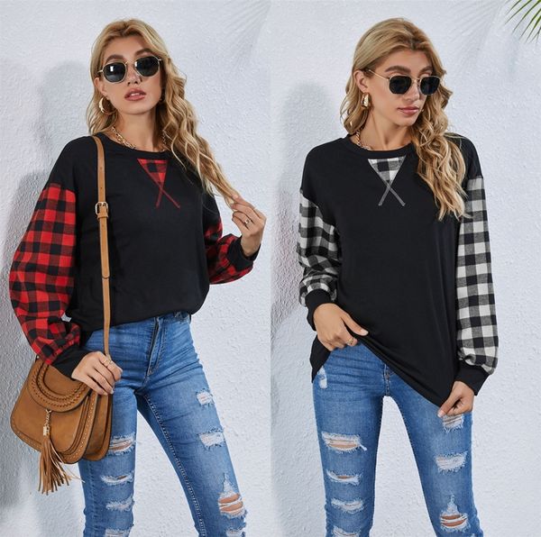 

grid sleeves women christmas t shirt xmas pullover fashion long sleeve blouse autumn winter design clothes sale new cz1105c, White