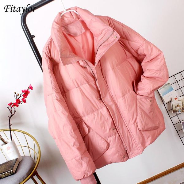 

fitaylor 2020 winter women stand collar black down coat 90% white duck down parkas ultra light long sleeve warm snow outwear
