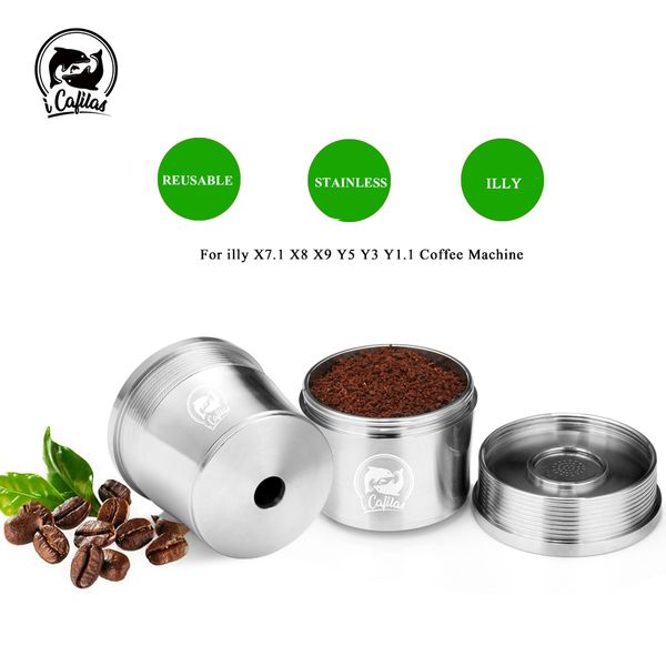 

icafilas for illy coffee machine refillable filters stainless steel reusable metal capsule & tamper spoon q1222
