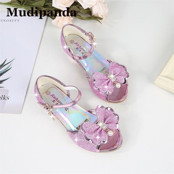

children's girls shoes crystal bow shiny high heels princess fish mouth sandals heel pink 220314, Black;red