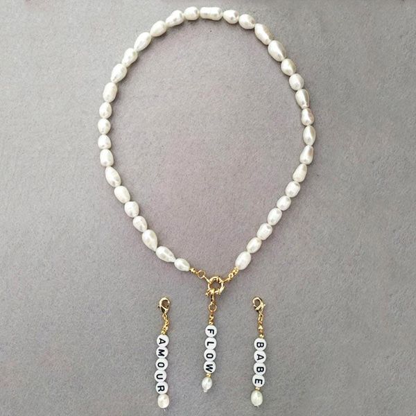 

пользовательские моды подлинная жемчужина choker имя ожерелье письмо золото bohemia ожерелье из бисера в стиле барокко перл ювелирные издели, Golden;silver