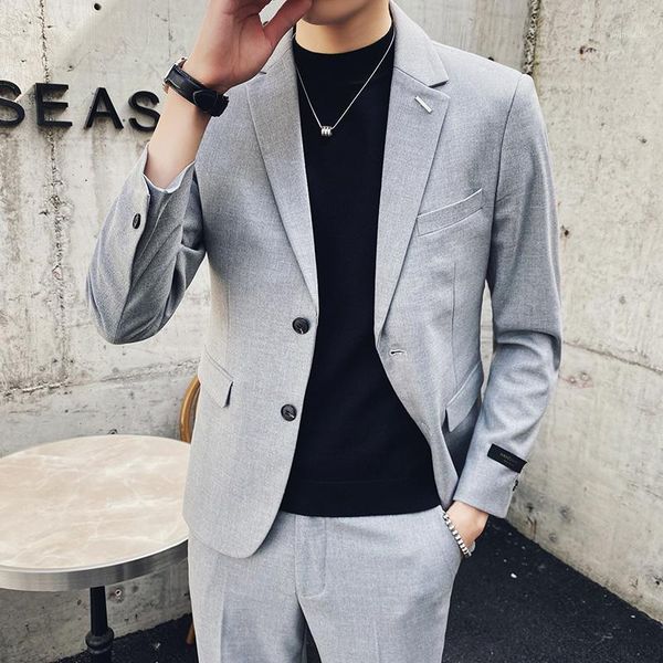 

men's suit 2020 spring and autumn trend english style two-piece business suit solid color professional slim fit men's1, White;black
