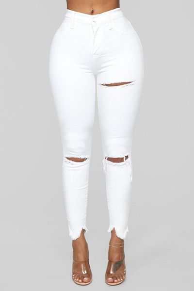 

women's jeans fashion office lady high waist women solid jole skinny denim pencil slim ankle- length pants, Blue