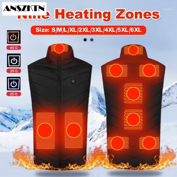 

anszktn new new 9 places heated vest usb heated jacket heating vest men winter men's warm1, Black;white