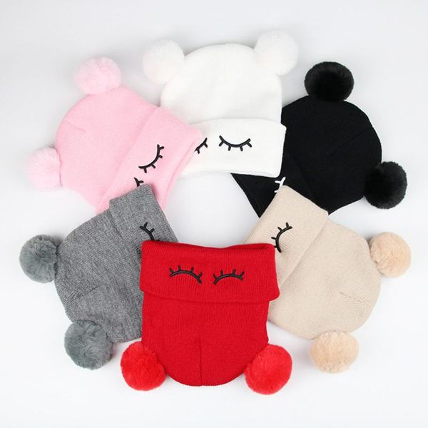 

newborn baby winter hats baby infant winter keep warm hat double fur ball crochet knit hat children kids beanie cap, Yellow