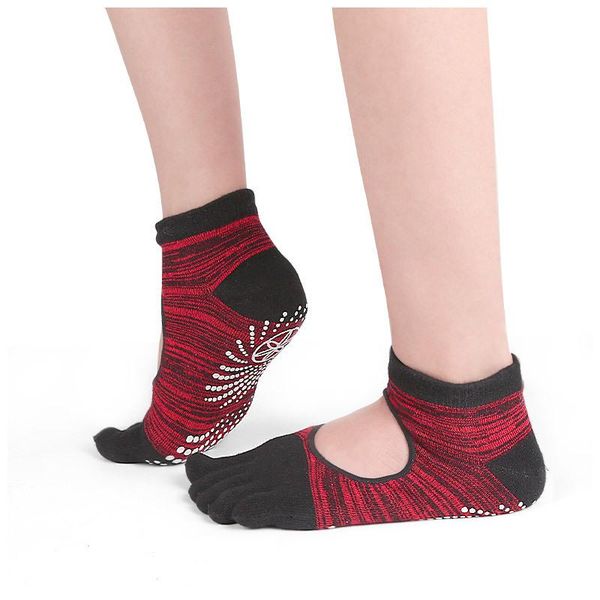 

non-slip ladies yoga socks four seasons backless sports fitness socks dispensed glue split toe five finger yoga men women, Black