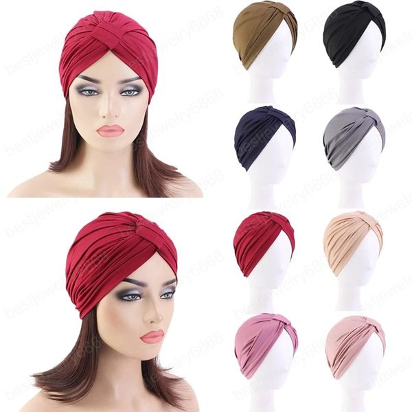 Donne musulmane Foulard Cappello Solido Modale Turbante Berretti Sottile Estate Morbido Elastico Interno Hijab Cofano Avvolgere Testa Cappello Indiano Moda