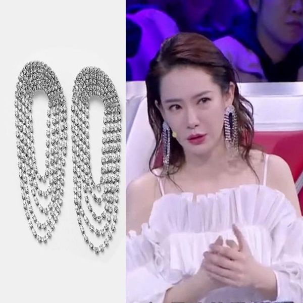 

2021 zao lai xi long style glass crystal fringe earrings personality temperament joker earrings women love gifts, Silver