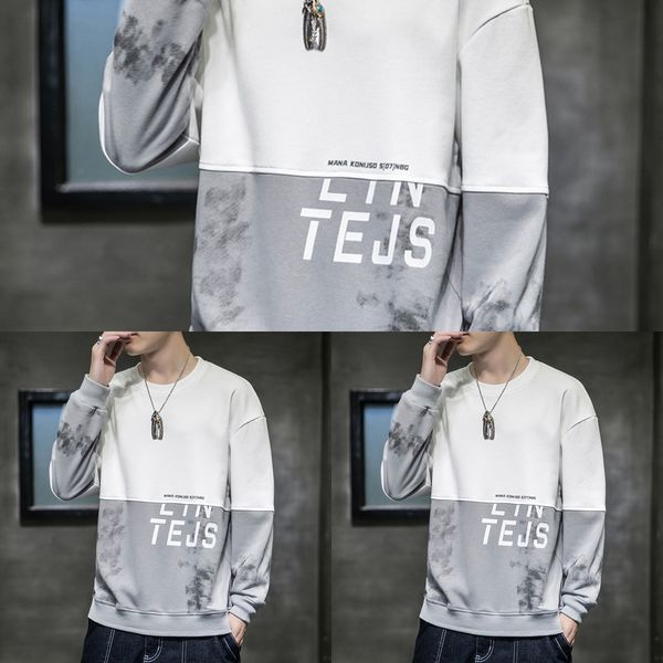 

men's crew neck loose sweatercoat sweatersweater 2020 autumn new trend stitching letter print versatile couple coat suzqd, Black