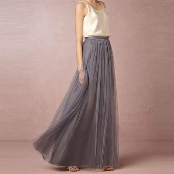 

2020 woman long skirt soft tulle elastic waist wedding maxi skirts womens party boho vintage summer skirts faldas saia jupe femm, Black
