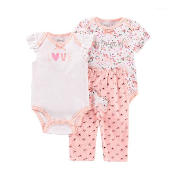 

3pcs/set infant girl bodysuits short sleeve pants baby newborn clothes boys summer clothes set outfit cartoon 0-12months1, White
