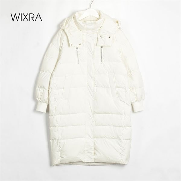 Wixra Beyaz Ördek Aşağı Paltolar Bayan Şık Kalın Sıcak Kış Dış Giyim Fermuar Uzun Ceketler Yumuşak Kapüşonlu Parkas Kar Palto 201210