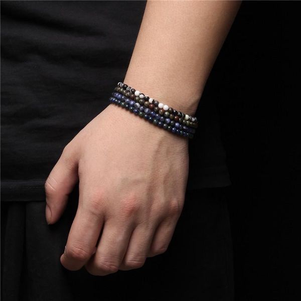 

beaded, strands fashion 4mm natural stone bead bracelet men round lapis lazuli zebra sodalite beads bracelets women jewelry homme pulseras, Black