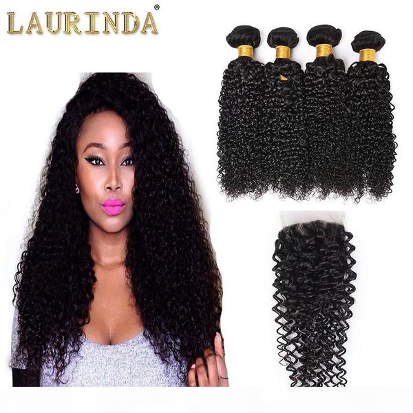 

bundles with lace closure unprocessed mongolian curly wave mongolian human hair extension with lace closure, Black;brown