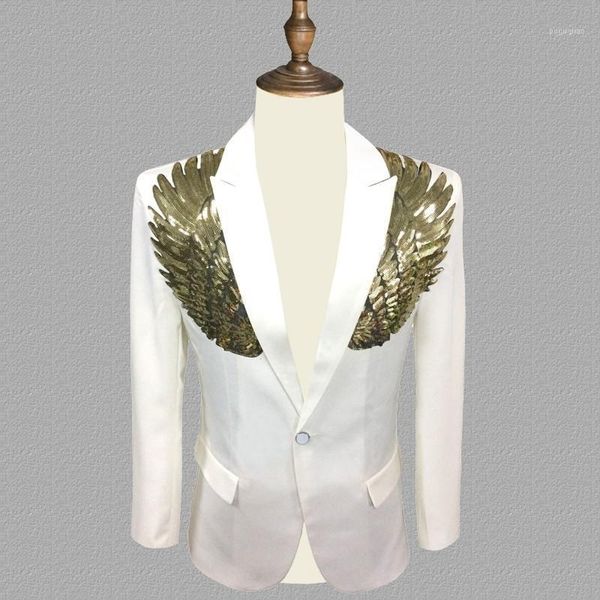 

blazer men stylish gold silver wing sequins slim fit shiny blazers party prom stage dj singers suit jacket costume https://det1, White;black