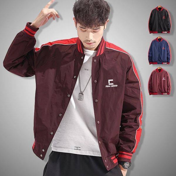 

men fashion baseball jacket 2021 new stand collar bomber jacket mens spring autumn single breasted jackets coat slim fit casual, Black;brown