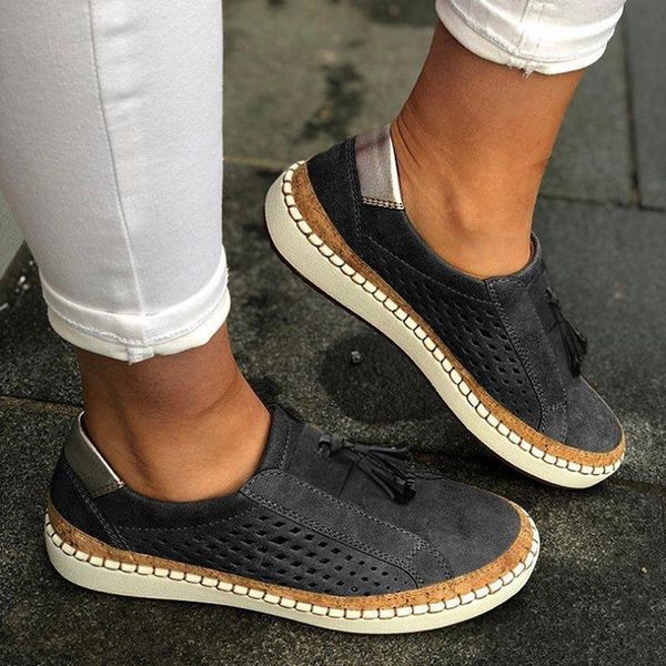 

women's canvas casual shoes hollow solid color women's shoes spring 2020 tassel, Black