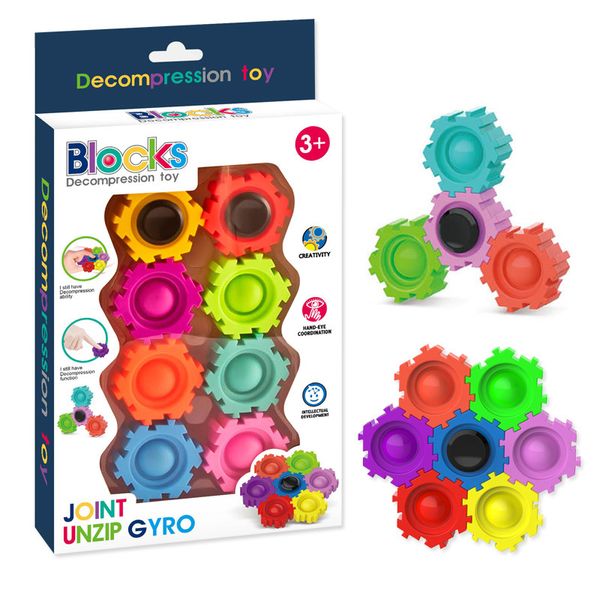 Building Block Fidget Spinner Push Bubble Giocattoli sensoriali Spinner a mano staccabili Giroscopio con punta delle dita Giocattoli di decompressione antistress Anti-ansia