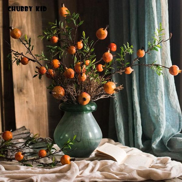 

decorative flowers & wreaths 12pcs/lot wholesale high simulation 90cm long 5 heads artificial pomegranate fruit branch fake plants tree
