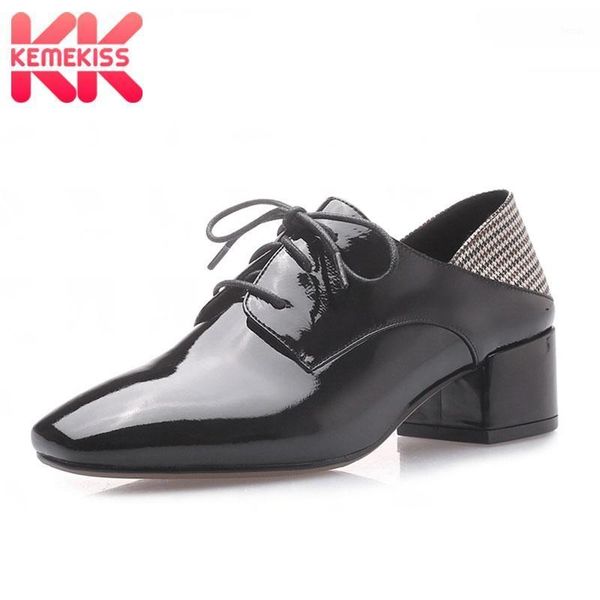 

kemekiss women pumps real leather lacing fashion thick heel for women shoes office patchwork ladies casual footwear size 33-411, Black