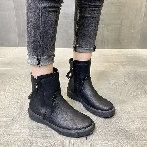 

2021 new women of round leather side zipper winter to comfortable non-slip wear women's boots zvm3, Black