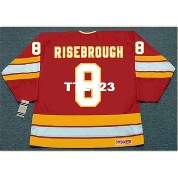 

421s #8 doug risebrough calgary flames 1985 ccm vintage retro away hockey jersey or custom any name or number retro jersey, Black
